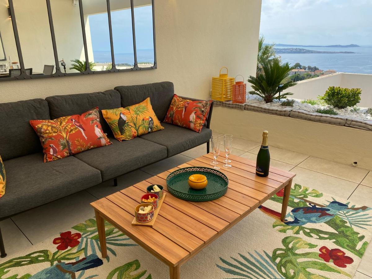 Superbe T2 44M2 - Grande Terrasse Vue Mer Panoramique Exceptionnelle Piscine - Parking Bandol Luaran gambar